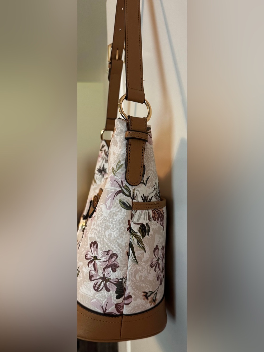 Giani Bernini Floral Print Shoulder Bag Blush Pink Brown Hobo Purse - Picture 6 of 13